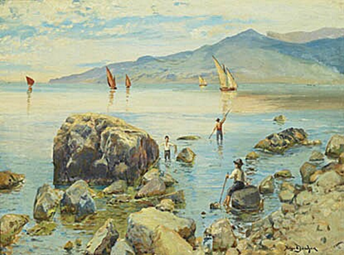 Fishermen at an Italian coast., 1889, Holger Hvitfeldt Jerichau