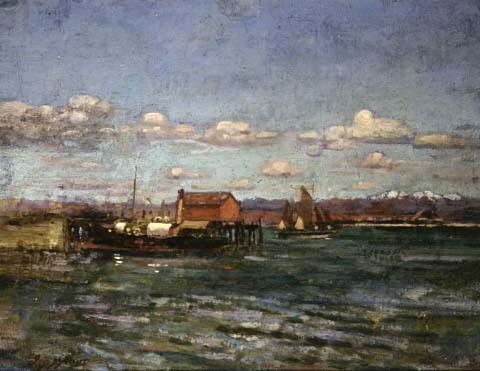 Wharf at Kaikoura with S.S. Wakatu, 1903, James McLachlan Nairn