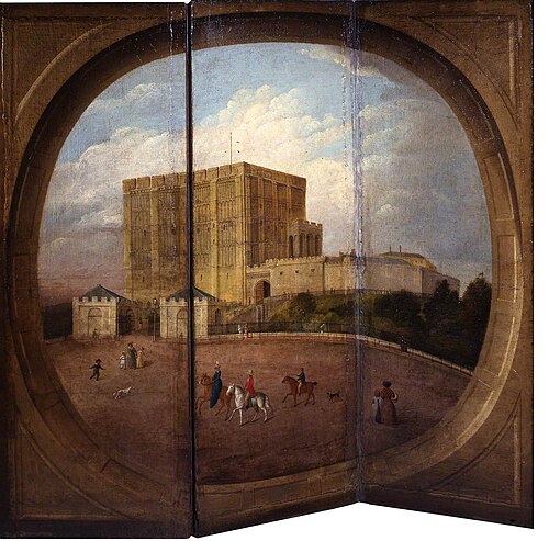 Three-Panel Screen with a View of Norwich Castle, Norfolk (verso), 1838, James Sillett