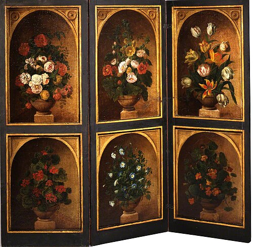 Three-Panel Screen with Six Flower Pieces (recto), 1838, James Sillett