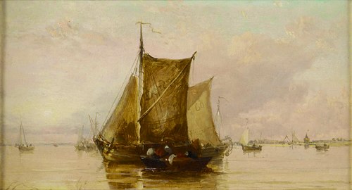 A Dordrecht kaag in the Texel, 1881, James Webb