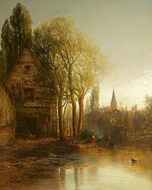 A Woodland Scene with Moat and Spire, 1867, James Webb