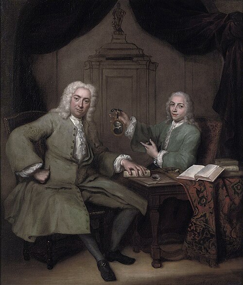 Double portrait of Michiel de Roode (1685-1771) and Jan Punt (1711-1779) with a portrait miniature o, 1738, Jan Maurits Quinkhard