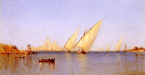Fishinng Boats coming into Brindisi Harbor, 1850, Sanford Robinson Gifford