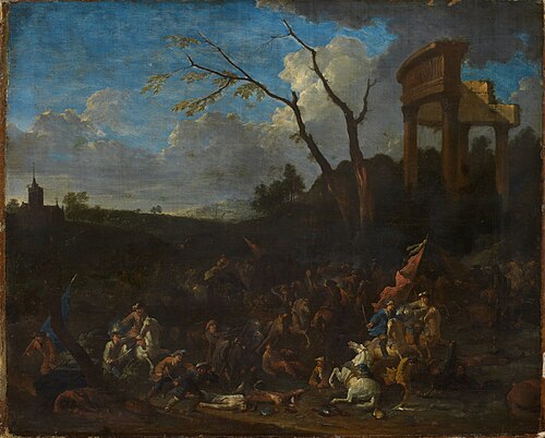 Battle in front of the ruins of an ancient temple, 1708, Jasper Broers
