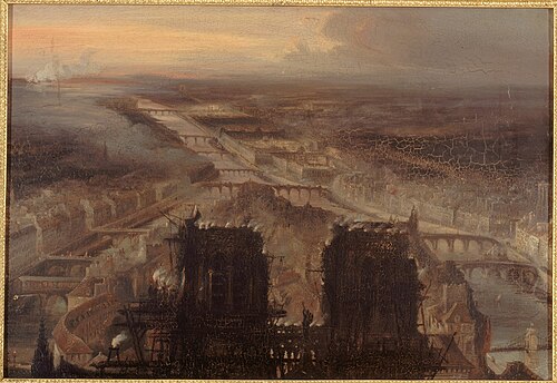 Soirée du 10 décembre 1848 : illumination sur les tours de Notre-Dame, à l'occasion du plébiscite, 1848, Jean-Jacques Champin
