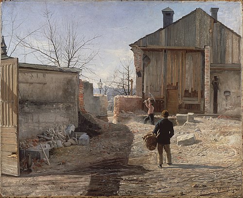 Demolishing the Old Orphanage, Stockholm, 1886, Anshelm Leonard Schultzberg