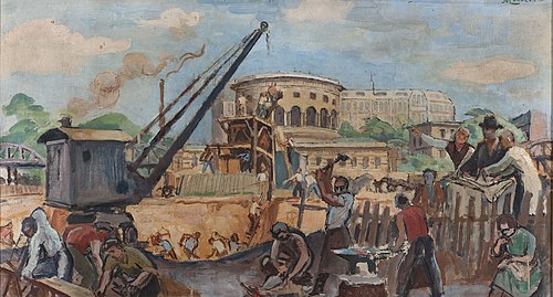 Le Travail : Esquisse pour le préau de l'école des garçons de l'avenue Simon-Bolivar, 19ème arrondis, 1933, Jean Marchand