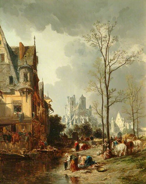 Abbeville, France, with Peasants and Horses in the Foreground, 1857, Jules Noël