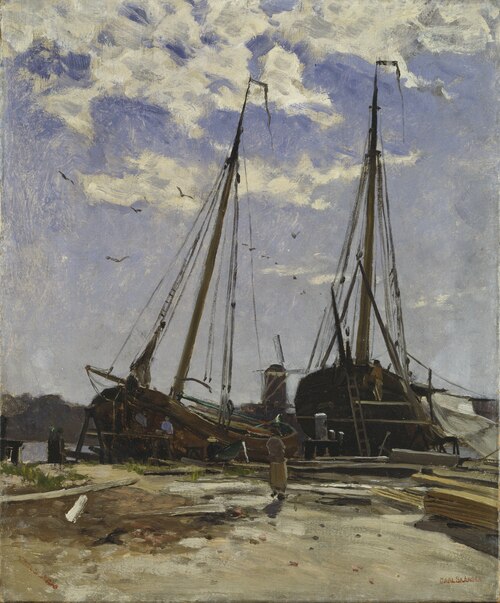 Study for Dordrecht Harbour, 1880, Göteborgs konstmuseum, , Carl Skånberg