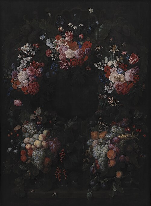 Stone Cartouche with Fruit and Flower Garland, 1664, Joris van Son