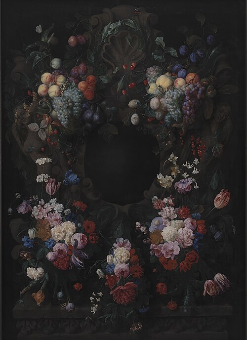 Stone Cartouche with Fruit and Flower Garland, 1665, Joris van Son