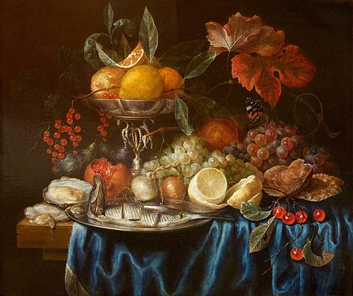 Fruit and Herring on a Table, 1650, Joris van Son
