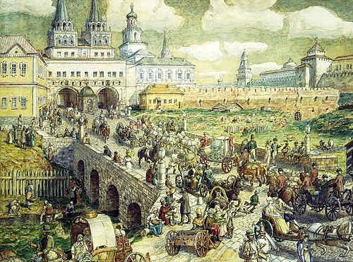 Traffic on the Resurrection bridge in the 17th century, 1926, Apollinaire Vasnetsov