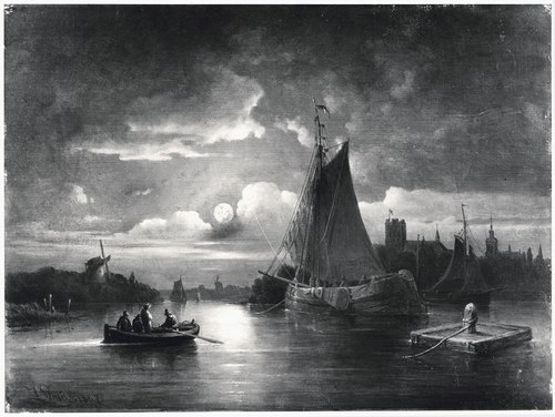 Dutch View of a Town by Moonlight, 1867, Joseph Magnus Stäck
