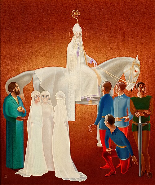 Sint-Nicolaas te paard met figuren uit zijn legende, 1941, Willem Adolfs