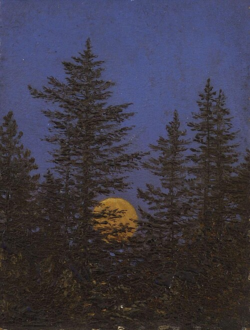 Rising full moon behind fir trees, , Carl Gustav Carus