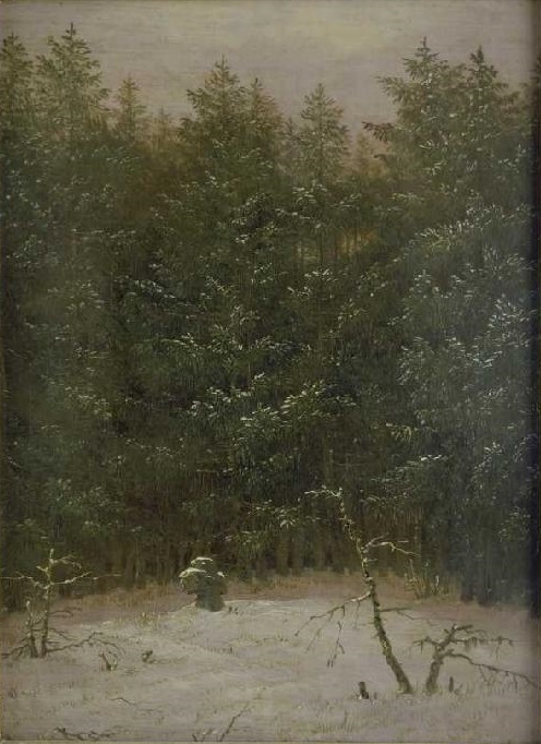 Snowy forest with stone cross, 1823, Carl Gustav Carus