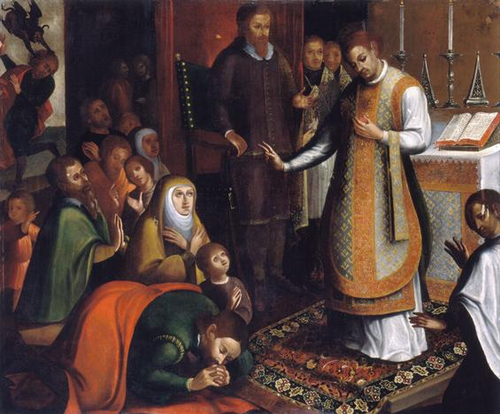 São Teotónio celebrating before D. Afonso Henriques and his entourage, 1700, Simão Álvares