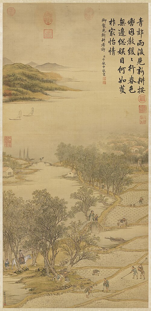 清金廷標畫春野新耕　軸, , Jin Tingbiao