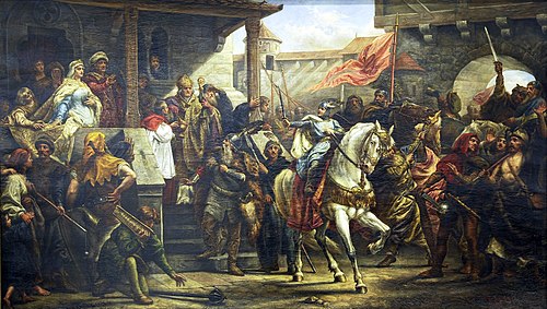 Władysław Herman blesses Bolesław the Wry-Mouthed before a war campaign, 1884, Antoni Zembaczyński