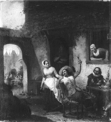 Krijgsvolk voor een herberg, 1840, Johan Conrad Greive