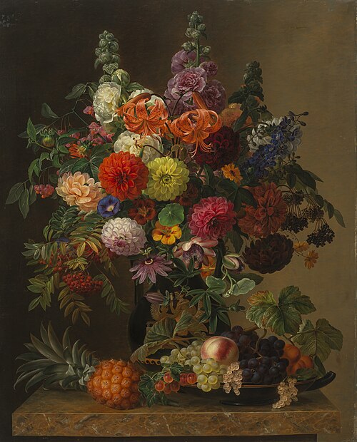 Still life with flowers and fruit, 1836, Johan Laurentz Jensen