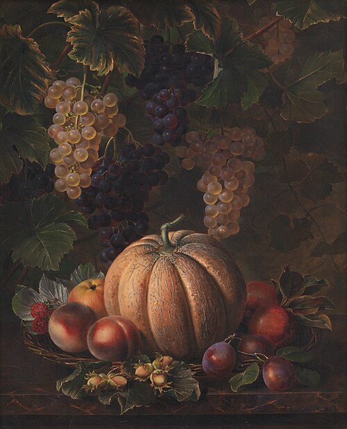 Various Fruits, including Melon and Grapes, 1852, Johan Laurentz Jensen
