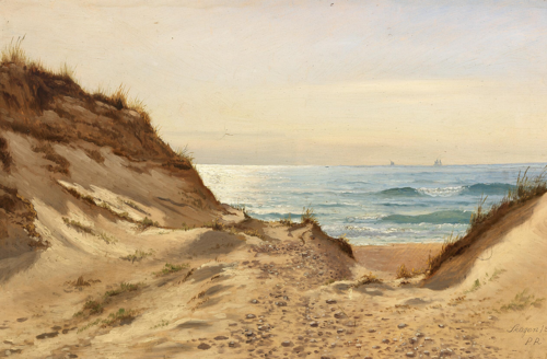 View throught the dunes at Skagen beach., 1862, Johan Peter Raadsig