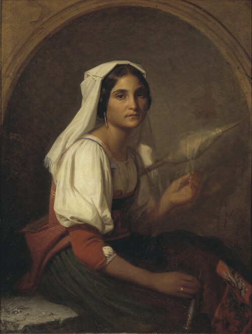 An Italian woman spinning flax, 1847, Uno Troili