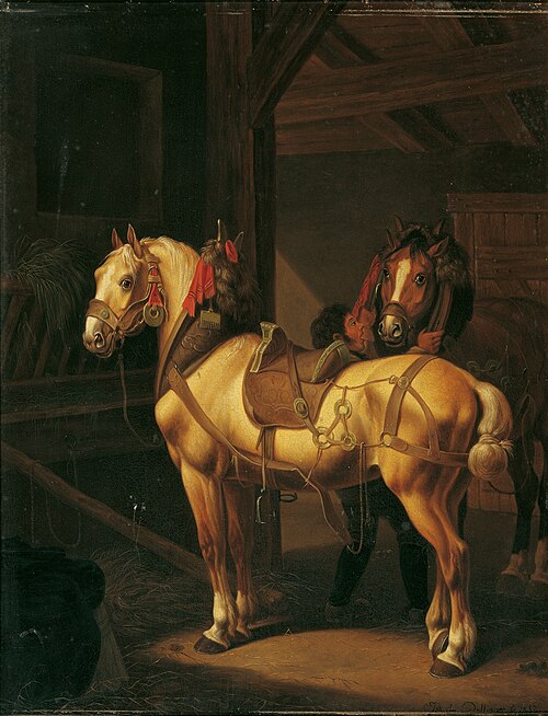 Two draft horses in the stable, 1832, Johann Baptist Dallinger von Dalling