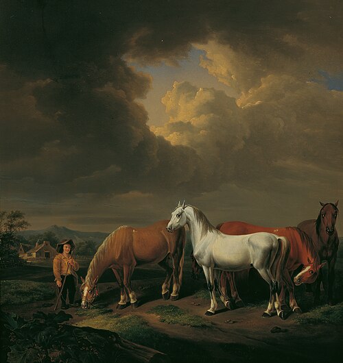 Five farm horses, 1830, Johann Baptist Dallinger von Dalling