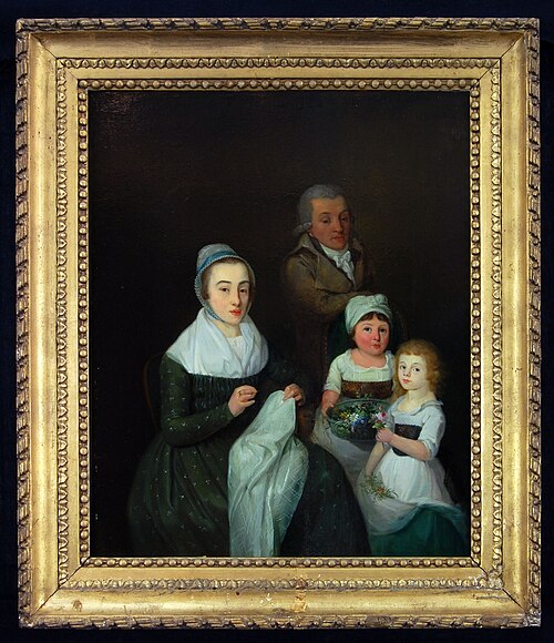 Familiegroep voorstellende de heer Matthijs van der Koog, met zijn beide dochtertjes en zijn schoonz, , Johan Bernard Scheffer