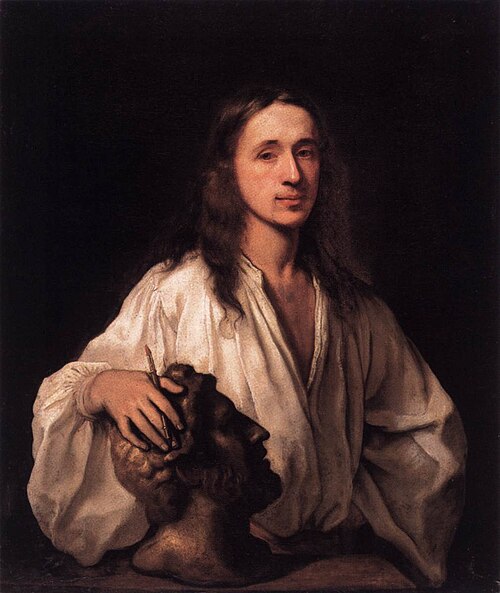 Self-portrait with antique statue, 1650, Johann Ulrich Mayr