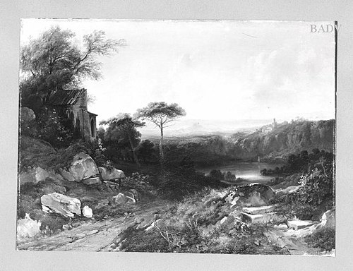 italian landscape with lake, 1835, Alexandre Calame