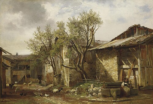 Ferme avec paysanne et animaux, 1833, Alexandre Calame