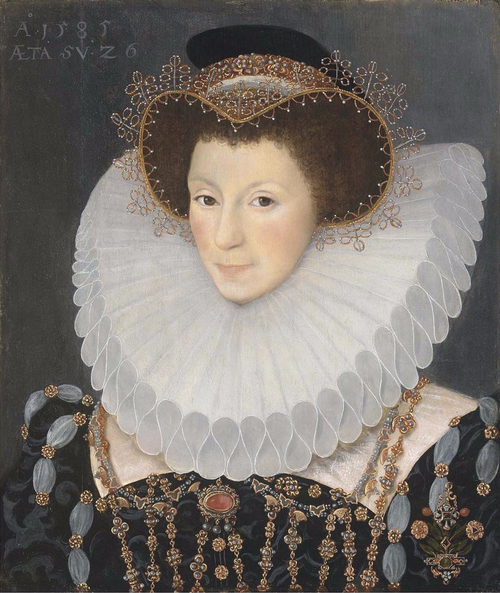 Portrait of a Nobelwoman in a cartwheel ruff dated 1585., 1585, John Bettes le Jeune