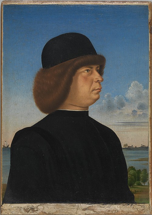 Portrait of Alvise Contarini(?); (verso) A Tethered Roebuck, 1490, Jacometto Veneziano