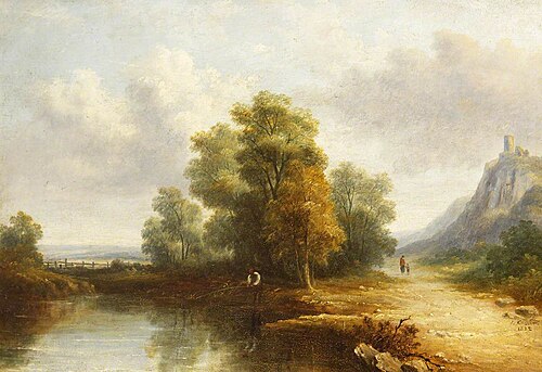 Man Fishing in River, 1852, John Callow