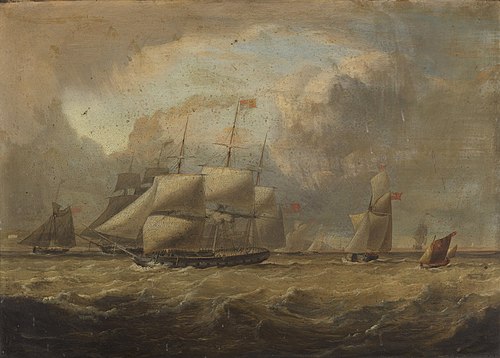 The Vestal Frigate, "Emerald", with Princess Victoria on board, 24th July 1833., 1840, John Christian Schetky