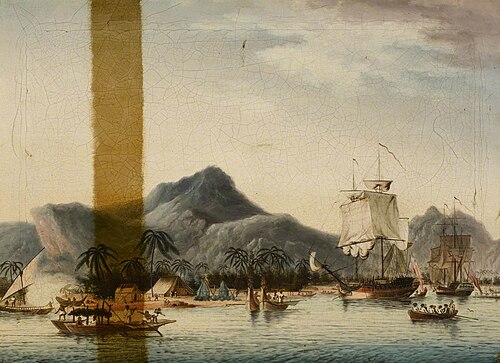 'Resolution' and 'Discovery' at Huaheine, 1780, John Cleveley II