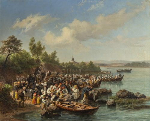 Church Boats at Leksand, 1860, Josef Wilhelm Wallander