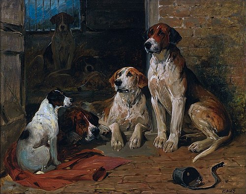 Hounds by a Kennel, , John Emms