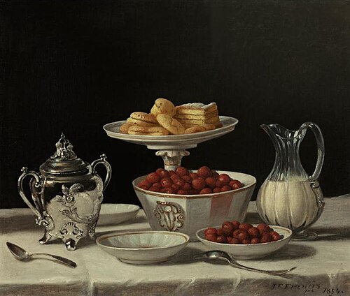 Still life, strawberrys and cream, 1854, John F. Francis