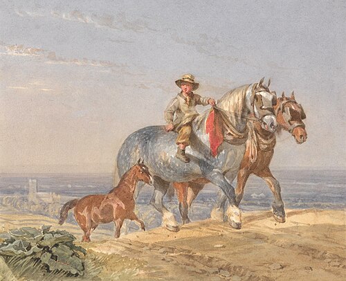 A Ploughboy Riding One of a Pair of Draught-horses Up a Hill, , Frederick Tayler