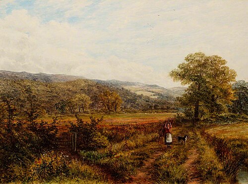 Picturesque Landscape with a Woman and Dog, 1871, Frederick Tayler