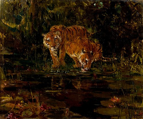 Tigers drinking, 1905, John Macallan Swan