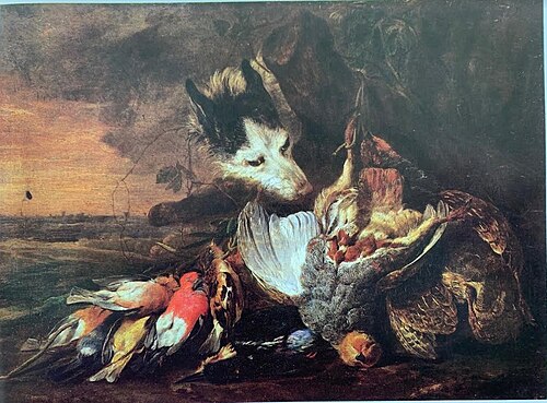 Game birds with a dog, 1660, Jan Fyt