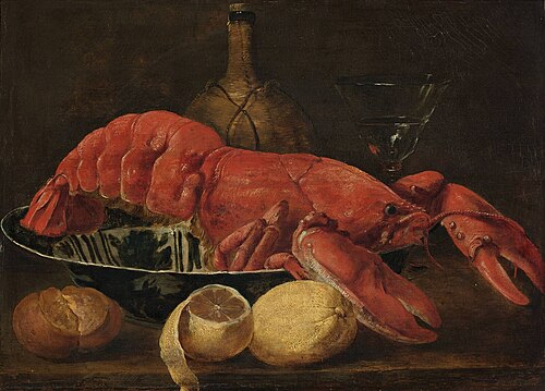 A lobster in a porcelain dish, 1640, Jan Fyt