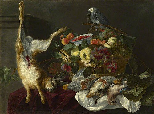 A Still Life with Fruit, Dead Game and a Parrot, 1647, Jan Fyt